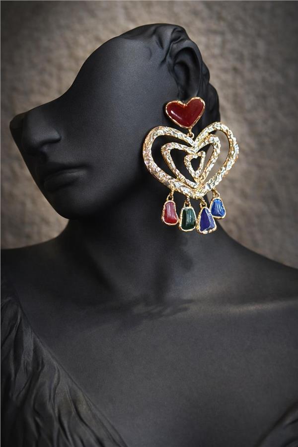 Wendy Renkli Kalpli Form Sallantılı Küpe